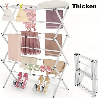 Laundry Drying Rack 3-Tier X-Type Expandable Metal, Collapsible Clothes Dryer & Towel Rack — Air Drying Stand for Indoor & Outdoor Use | Grey, White | Multiple Configurations