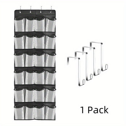 Over Door Shoe Organizer 24 Large Mesh Pockets – Foldable Breathable Hanging Storage Rack, Durable Fabric Closet Hanger for Shoes & Accessories, Space-Saving Door Organization