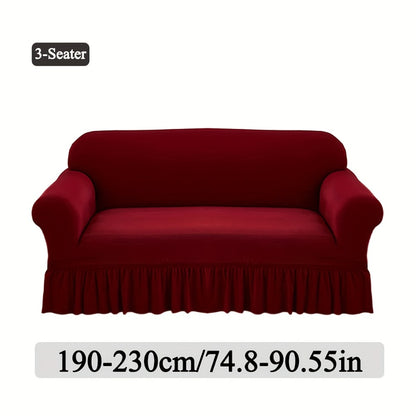 Stretch Sofa Slipcover Lightweight Breathable Elastic Full Cover Skirted Design Anti-Slip Soft Cool Comfort Machine Washable for 3 4 Seater Living Room Furniture Protector