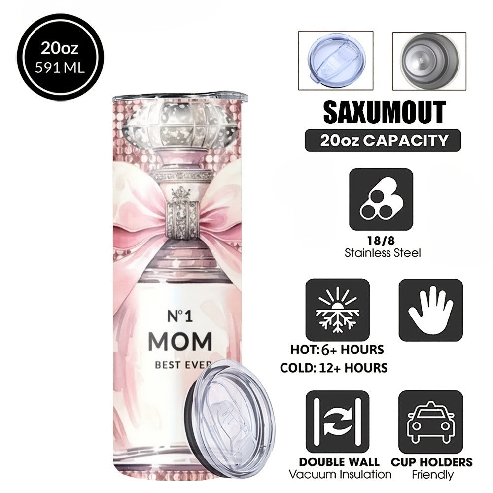 Insulated Tumbler 20oz Mom's Best Ever Design | 304 Stainless Steel Travel Cup with Lid & Straw for Hot & Cold Drinks – Cute Gift for Mom, Women, Birthday, Mother's Day & Christmas