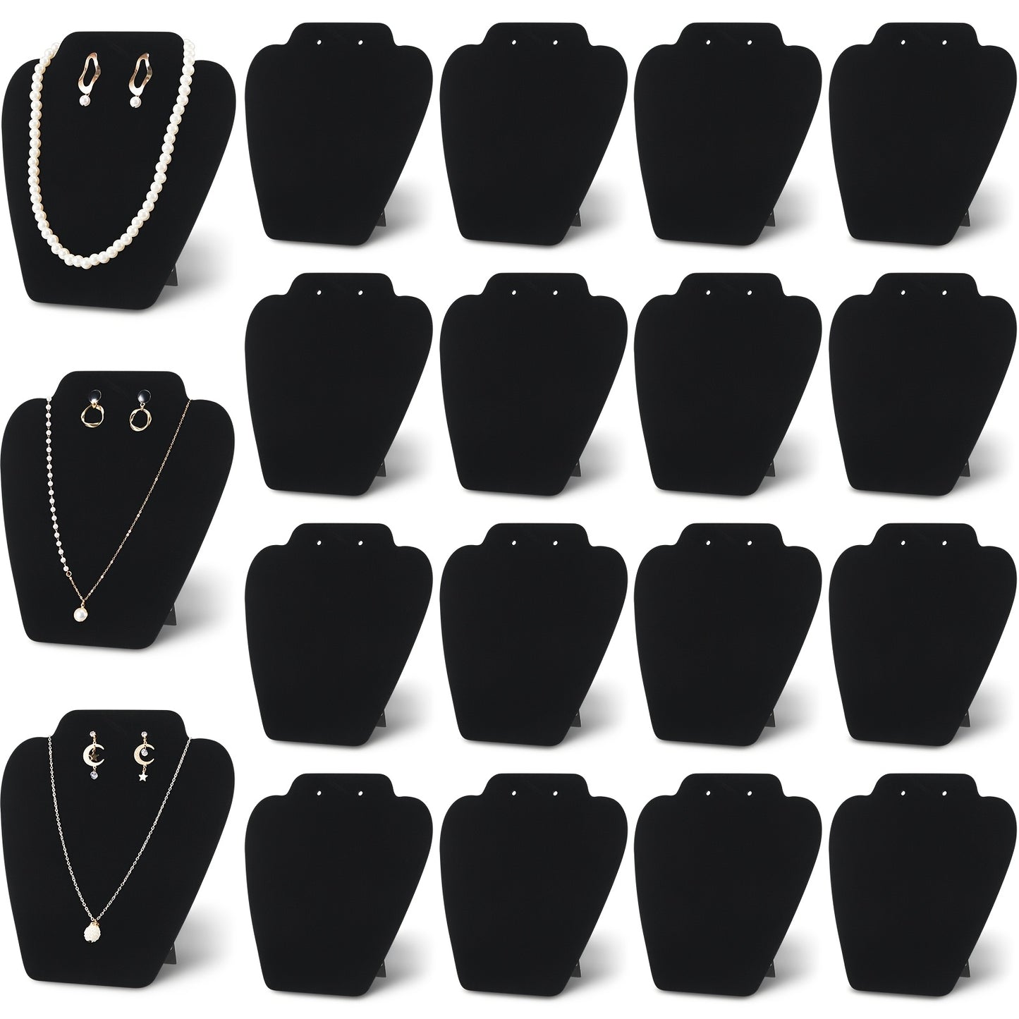 Necklace Display Stand Black Velvet 24pcs Collapsible Jewelry Easel Holder for Necklace Earrings Bracelet Home Store Jewelry Rack Tower Organizer 7.38'' x 8.25''