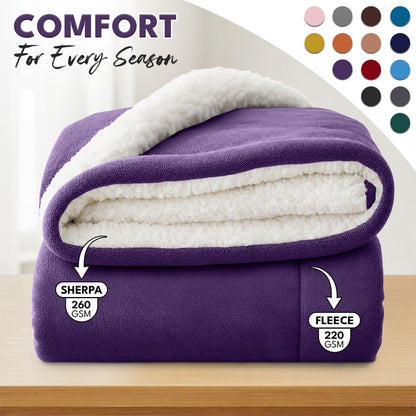 Sherpa Flannel Blanket – Double-Layer Ultra Soft Warm Throw for Bed, Sofa & Bedroom Decor, Better Sleep, 14 Colors, 3 Sizes