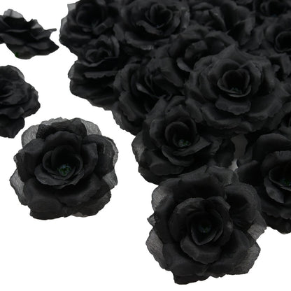 Silk Artificial Roses 50pcs with Stems | 3 Inch Flower Head Detachable DIY Fake Roses | Wedding Bouquet Valentine's Day Home Decor in Black Red Wine Red