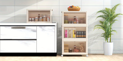Foldable Storage Cabinet with Wheels & Lid – Stackable Closet Organizer for Clothes, Bedding & Bedroom, Space-Saving Wardrobe Box for Bedroom, Game Room, Dorm, 48QT Multi-Layer