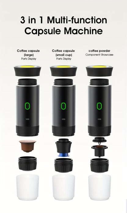 Portable Capsule Coffee Machine USB Rechargeable One-Touch Brewing Compact Automatic Espresso Maker for Travel Office Dorm Room Under 1L Stylish Transparent Design for Coffee Lovers Black White