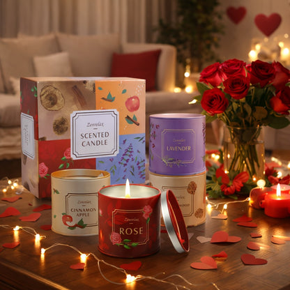 Scented Candle Set for Women 30oz - Rose Sandalwood Cinnamon Apple Lavender Fragrance Metal Jar Candles Gift Set for Christmas Birthday Valentine Holiday Home Decor