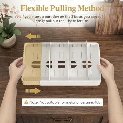 Adjustable Cabinet Lid Organizer – Extra Large 13-24" Food Storage Container Lid Divider with 8 Inserts & 21 Compartments, BPA-Free Plastic Lid Holder for Kitchen Cabinet & Pantry Organization