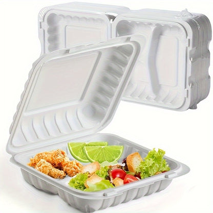 Disposable Food Containers Take Out Boxes with Lids - 7" 8" 9" Plastic Clamshell Meal Prep Containers BPA Free 1 & 3 Compartment Heavy Duty Reusable White