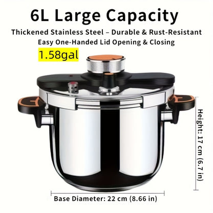 Pressure Cooker Stainless Steel with One-Twist Lock Lid – Heavy-Duty Induction & Gas Compatible Stew Pot in 1.32gal, 1.59gal & 2.11gal, Dishwasher Safe Family Soup Cooker for Daily Cooking