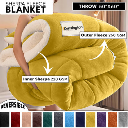 480GSM Sherpa Fleece Blanket – Double-Sided Heavy Warm Throw for Couch, Bed & Travel, Reversible All Season, 13 Colors, 3 Sizes