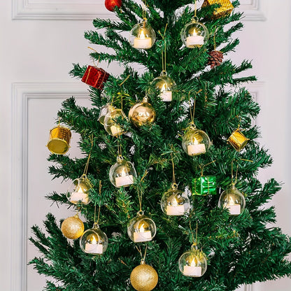 Hanging Glass Ball Candle Holders Set for Wedding Party Christmas Tree Decoration - Clear Glass Tea Light Holders with Hanging Design, Fillable Ornament Balls for Home Decor