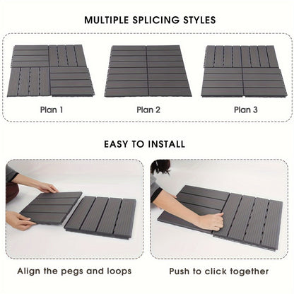 Interlocking Deck Tiles 44pcs 12"x12", Waterproof Outdoor Patio Flooring Tiles, PP Plastic Interlocking Floor Tiles for Balcony Pool Backyard Terrace, Easy Install All-Weather Anti-Slip Deck Tiles Grey