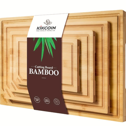 Bamboo Cutting Board Set 4-Piece Extra Large – Heavy Duty Chopping Boards with Juice Grooves for Meat, Vegetables & Cheese | Essential Kitchen Tools | Mother’s Day & Holiday Gift