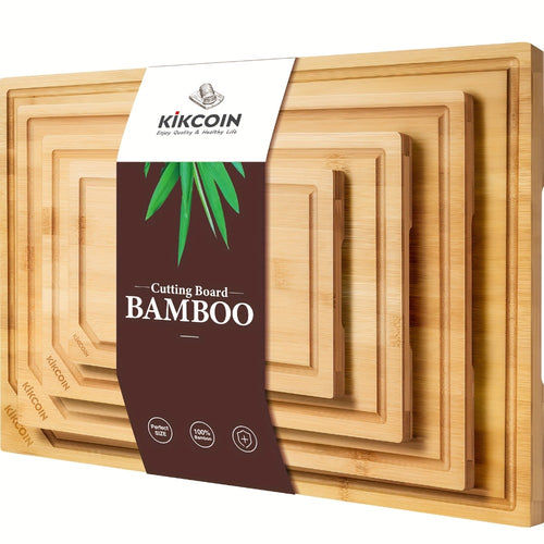 Bamboo Cutting Board Set 4-Piece Extra Large – Heavy Duty Chopping Boards with Juice Grooves for Meat, Vegetables & Cheese | Essential Kitchen Tools | Mother’s Day & Holiday Gift