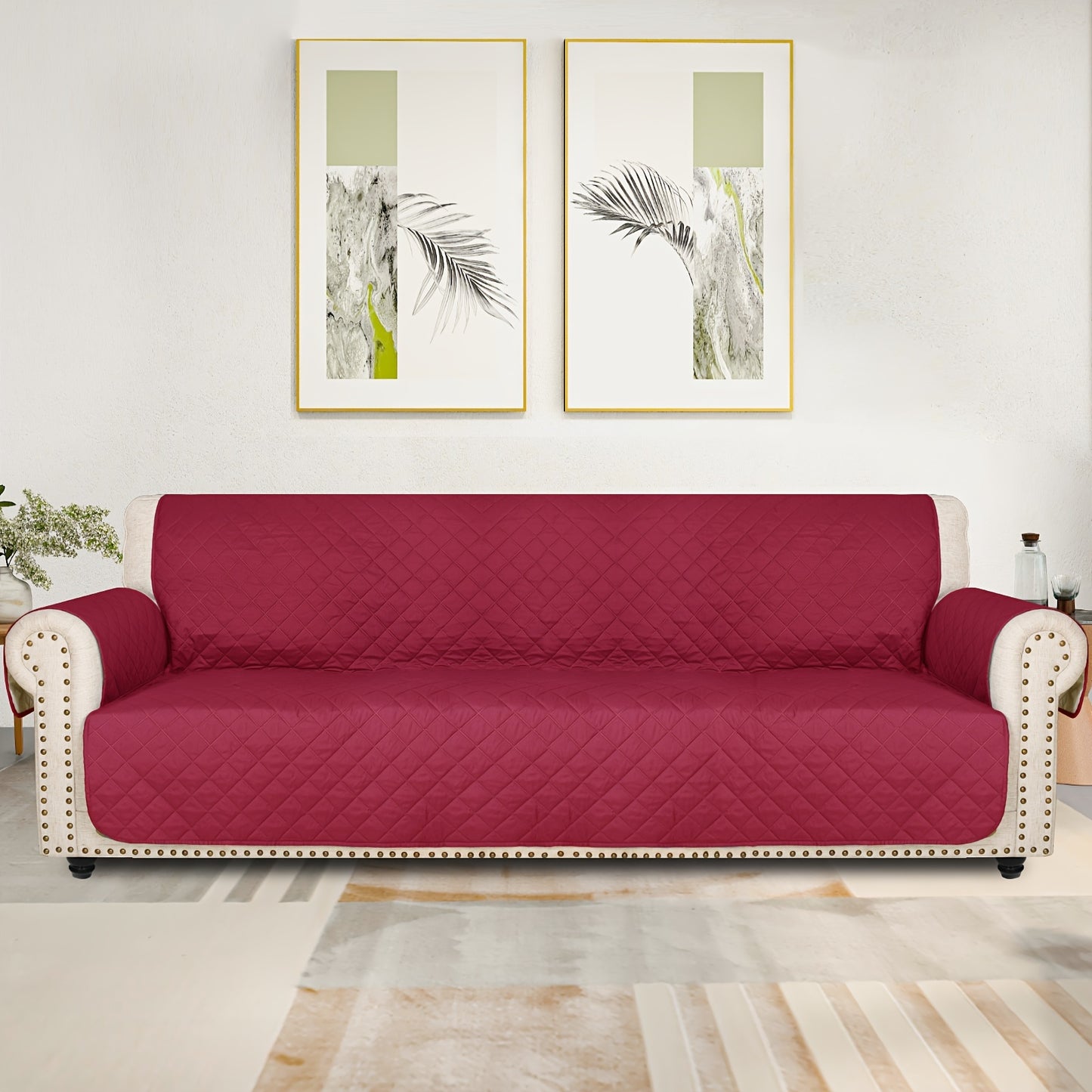 Sofa Slipcover 5-Layer Quilted Thick Sofa Cover Protector Elastic Strap Non-Slip Washable Pet Friendly Universal Fit 3 4 Seater Couch Cover for Living Room - 10 Colors