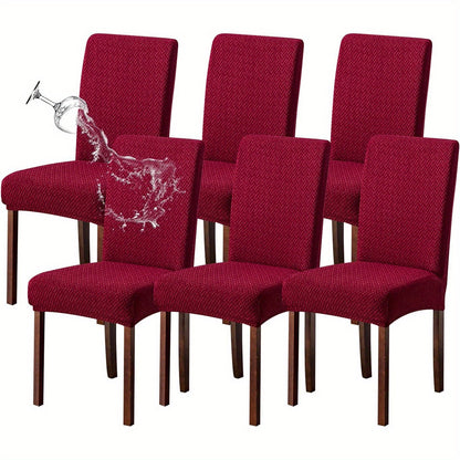 Dining Chair Covers Set of 4 6 Waterproof Stretch Parson Chair Slipcovers - Polar Fleece Jacquard Elastic Band Fit Kitchen Dining Room Chair Protector, 7 Colors, Beige Black Khaki Burgundy Gray