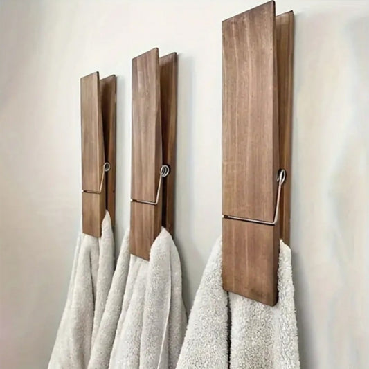 Wooden Clothespins Heavy Duty Laundry Clips - Oversized Clothes Pins for Bathroom, Kitchen & Outdoor Drying, Rust-Resistant Wood Towel Clip