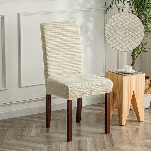 Dining Chair Covers Set of 4 6 Waterproof Stretch Parson Chair Slipcovers - Polar Fleece Jacquard Elastic Band Fit Kitchen Dining Room Chair Protector, 7 Colors, Beige Black Khaki Burgundy Gray