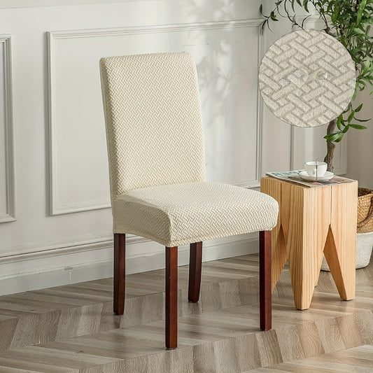 Dining Chair Covers Set of 4 6 Waterproof Stretch Parson Chair Slipcovers - Polar Fleece Jacquard Elastic Band Fit Kitchen Dining Room Chair Protector, 7 Colors, Beige Black Khaki Burgundy Gray