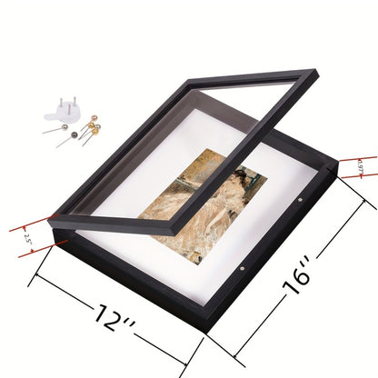 Shadow Box Frame 12x16 – Large Deep Display Case with Plexiglass Cover for Photos, Medals, Flowers, Memorabilia & Keepsakes, Sturdy Wall Mountable Memory Box, Black