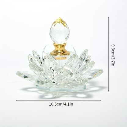 Lotus Shaped Glass Perfume Bottle Crystal Desktop Ornament Decorative Vase Figurine Home Decor Gift for Birthday Christmas Holiday