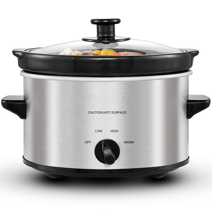 Mini Slow Cooker 1.5QT & 2.0QT with Adjustable Temperature Ceramic Crock & Dishwasher Safe Glass Lid – Small Slow Cooker for Sauces Dips Soups Stews, Stainless Steel & Black