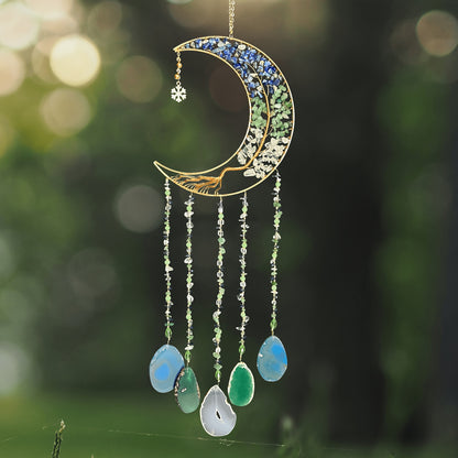 Moon Agate Tree Hanging Ornament Handmade Boho Suncatcher Wall Decor - Crystal Window Sun Catcher Gift for Mom Friends Women Birthday Christmas Holiday Home Decoration