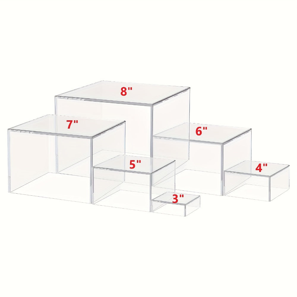 Acrylic Buffet Risers 6pcs Display Stand Set 8 Sizes 3"-10", Cube Box Riser Shelf for Party Catering Dessert Table, Food Display Stand for Collectibles Cupcakes Jewelry, White or Clear