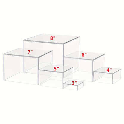 Acrylic Buffet Risers 6pcs Display Stand Set 8 Sizes 3"-10", Cube Box Riser Shelf for Party Catering Dessert Table, Food Display Stand for Collectibles Cupcakes Jewelry, White or Clear