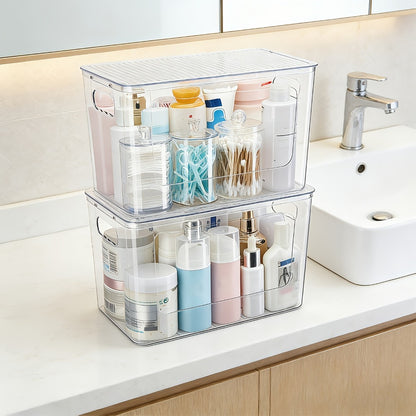 Trash Bag Dispenser 2 Pack – Clear Stackable Garbage Bag Holder for 13/30/33 Gallon Bags, Under Sink Organizer, Locking Lid, Anti-Slip, Kitchen Pantry Laundry Room Cabinet Storage
