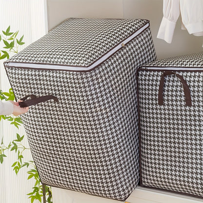 Large Storage Bags Houndstooth Non-Woven Fabric Organizer with Double Zipper & Handles – 160L/180L Dustproof Foldable Storage Box for Bedroom, Closet, Moving, Travel & Dorm, 1pc or 3pcs Set