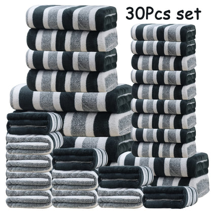 Bath Towel Set 30 Piece Coral Fleece Super Soft Quick Dry Fast Absorption Lightweight Large Wide Towels for Home Hotel Spa Gym Camping Christmas Gift Red Gray Green Navy Blue Purple Brown
