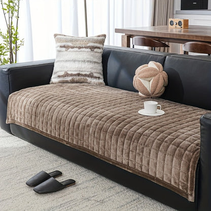 Sofa Cushion Cover Flannel Non-Slip Bohemian Style Soft Plush Couch Cover - Machine Washable Solid Color Slipcover for 2/3/4-Seater Sofa Living Room Bedroom Office, Coffee Gray White, Easy Care