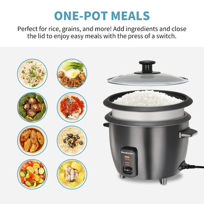Rice Cooker & Yogurt Maker 3-Cup Nonstick – 1.5Qt Multicooker with Auto Keep Warm, One-Touch Operation, Stainless Steel Inner Liner & Steamer for Grain, Oatmeal & More