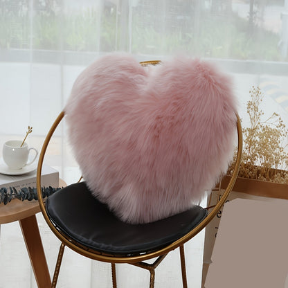 Heart Shaped Plush Pillow Cover Faux Wool Fluffy Cushion Cover for Sofa Bed Chair Car - Valentine's Day Decor Throw Pillowcase 17" Soft Decorative Pillow Case, Red & Pink, Insert Not Included