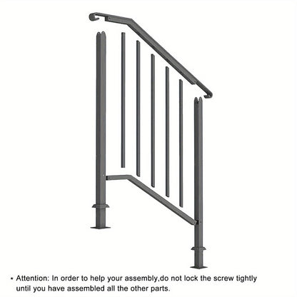 Wrought Iron Stair Handrail for 2-3 Steps - Matte Black & White Powder Coated Iron Picket Railing with Stainless Steel Post Mounts, Indoor Outdoor Home Safety Grab Bar & Accessibility Rail