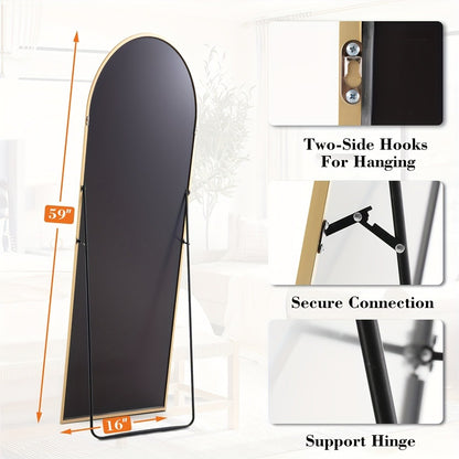 Full Length Mirror Floor Standing, Arched & Rect Body Mirror with Stand, Hanging or Leaning Wall Mirror, Aluminum Alloy Thin Frame for Bedroom Hotel Bathroom