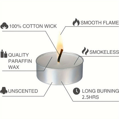 Tea Light Candles Unscented White - 49 or 99 Pack Smokeless Wax Tealights 2.5 Hour Burn for Weddings, Christmas, Halloween, Birthday Party & Holiday Home Decor