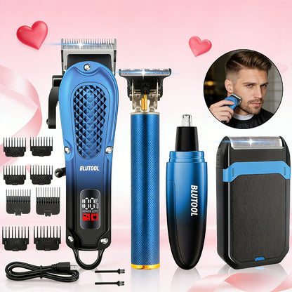 Men's Grooming Set USB Rechargeable Hair Clipper Electric Shaver Nose Ear Hair Trimmer with LCD Battery Display 2-Piece and 4-Piece Options Gift for Husband Boyfriend