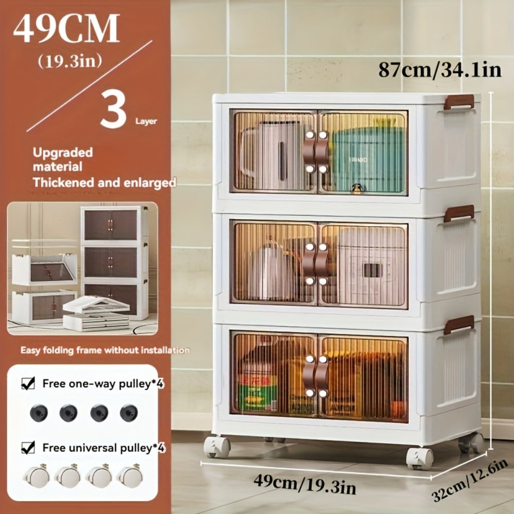 Foldable Storage Cabinet with Wheels & Lid – Stackable Closet Organizer for Clothes, Bedding & Bedroom, Space-Saving Wardrobe Box for Bedroom, Game Room, Dorm, 48QT Multi-Layer