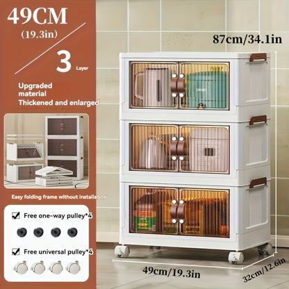 Foldable Storage Cabinet with Wheels & Lid – Stackable Closet Organizer for Clothes, Bedding & Bedroom, Space-Saving Wardrobe Box for Bedroom, Game Room, Dorm, 48QT Multi-Layer