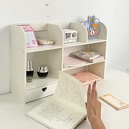 Desktop Organizer Double Layer Desk Shelf – 2-Tier Storage Rack for Office Supplies, Stationery, Cosmetics | Space-Saving Bookshelf for Bedroom, Dorm, Home Office, Waterproof Wood-Plastic