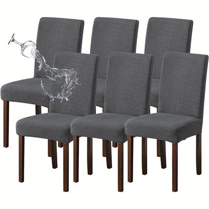 Dining Chair Covers Set of 4 6 Waterproof Stretch Parson Chair Slipcovers - Polar Fleece Jacquard Elastic Band Fit Kitchen Dining Room Chair Protector, 7 Colors, Beige Black Khaki Burgundy Gray