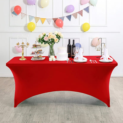 Spandex Tablecloth 6 Foot Rectangular Stretch Table Cover for Parties Weddings Banquets – Wrinkle-Free Full Coverage Fitted Table Cloth for Events