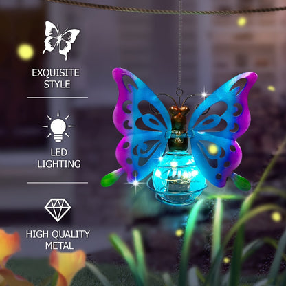 Solar Hanging Ornament Lights Ladybug & Butterfly – Waterproof Indoor Outdoor Decorative Garden Light with Spring Clips for Patio, Balcony, Porch & Trail, 5.5x2.5in