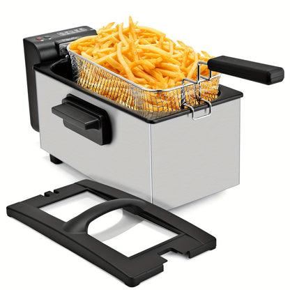 Deep Fryer Electric 1500W Non-Stick with Detachable Basket Adjustable Temperature Control Viewing Window Removable Lid Easy Clean Home Deep Frying Pan for French Fries Chicken 1.5L 2.5L 3L