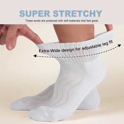 Diabetic Socks for Men & Women, 12 Pairs Non-Binding Wide Top Ankle Socks with Extra Cushioned Sole, Seamless Toe, Soft Cotton Comfort Socks for Sensitive Feet, Black & White