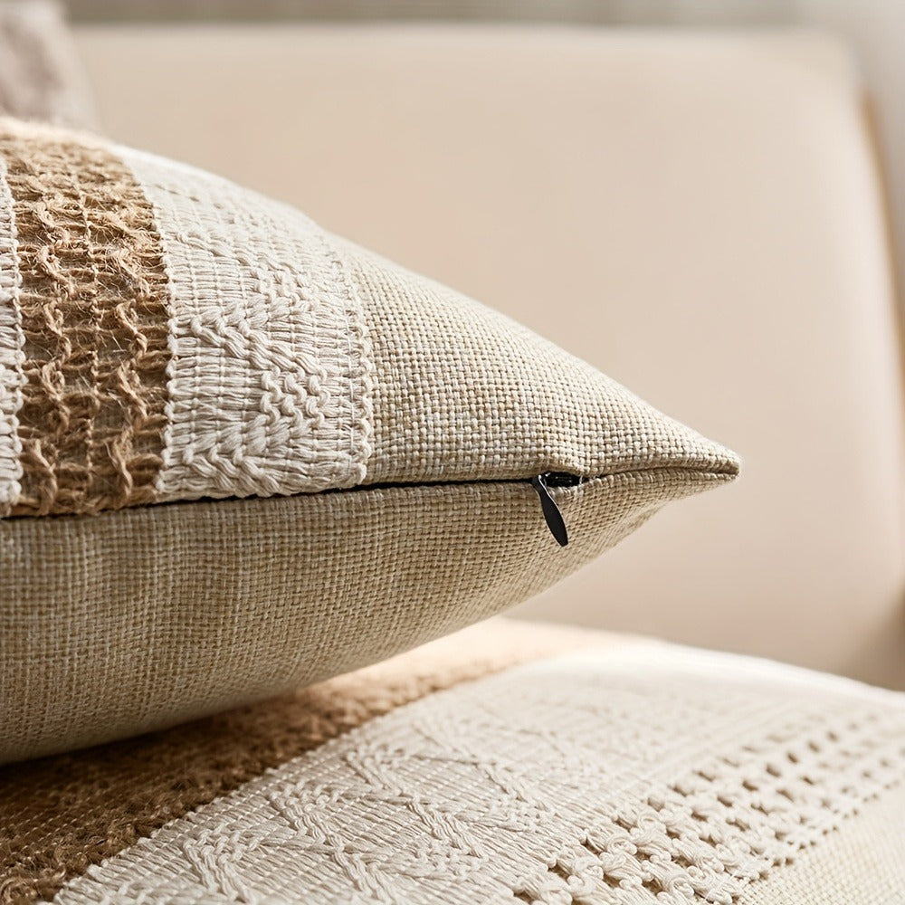 Throw Pillow Covers 2 Pack Boho Geometric Brown Beige 18x18 – Bohemian Decorative Pillow Cases with Zipper Closure – Soft Polyester Cushion Covers for Sofa Couch Bedroom Living Room Boho Home Decor