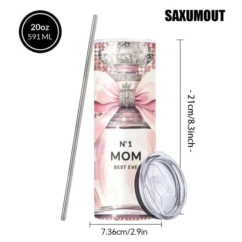 Insulated Tumbler 20oz Mom's Best Ever Design | 304 Stainless Steel Travel Cup with Lid & Straw for Hot & Cold Drinks – Cute Gift for Mom, Women, Birthday, Mother's Day & Christmas