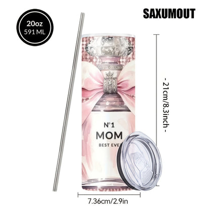 Insulated Tumbler 20oz Mom's Best Ever Design | 304 Stainless Steel Travel Cup with Lid & Straw for Hot & Cold Drinks – Cute Gift for Mom, Women, Birthday, Mother's Day & Christmas